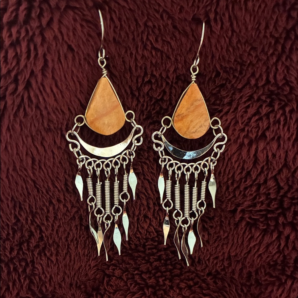 ALPACA SILVER AND TANGERINE QUARTZ EARRINGS - NWT